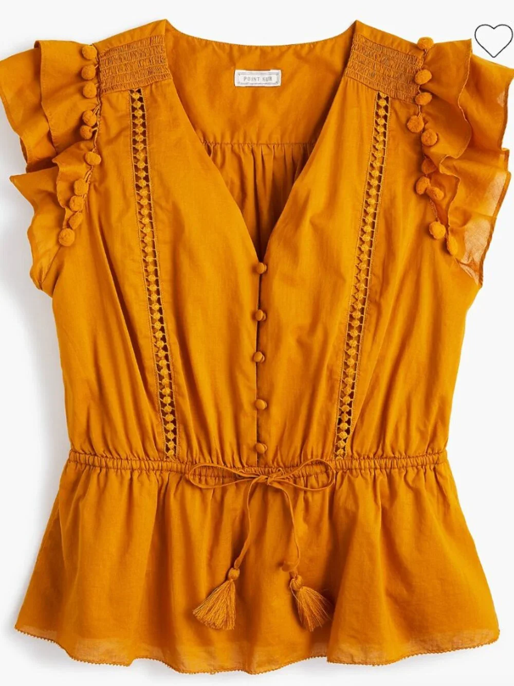 J. Crew Point Sur flutter-sleeve pom-pom top in cotton voile